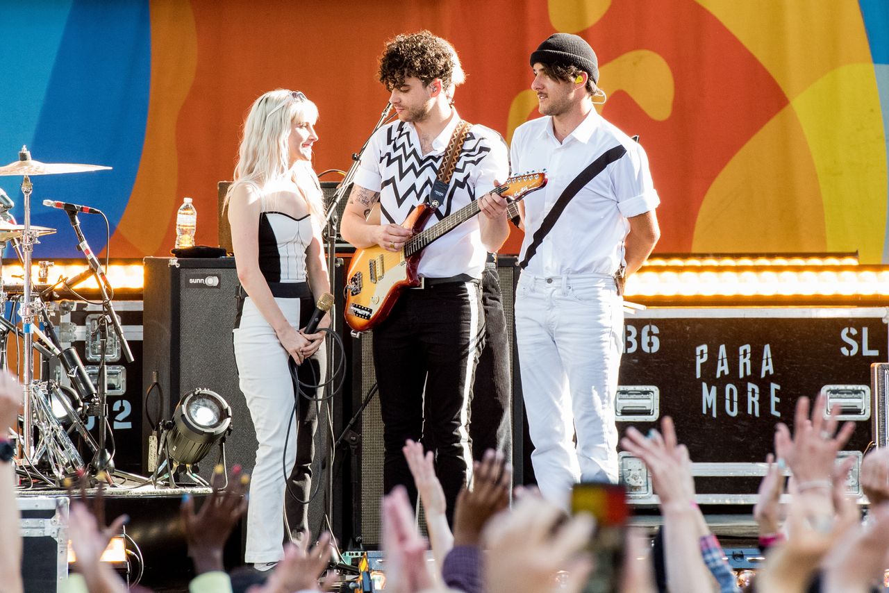 Williams, Zac Farro and Taylor York of Paramore perform on ABC's "Good Morning America" at Rumsey Playfield in 2017 in New York City.