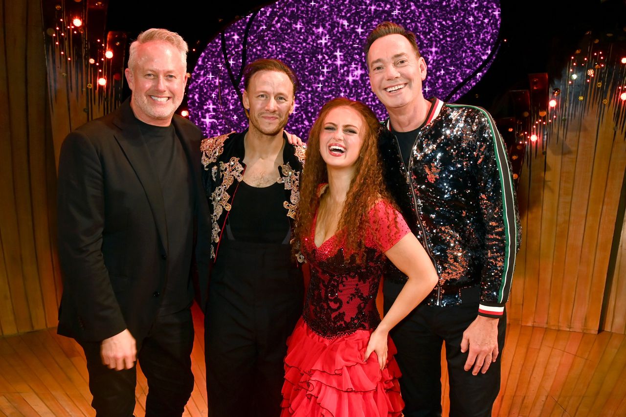 Jason with former pro Kevin Clifton, ex-contestant Maisie Smith and judge Craig Revel Horwood at the Strictly Ballroom afterparty earlier this 