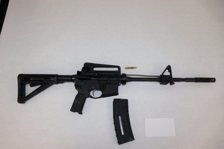 This image provided by the St. Louis Metropolitan Police Department shows an AR-15-style rifle used by a 19-year-old gunman who killed a teacher and a 15-year-old girl at a St. Louis high school on Oct. 24, 2022.