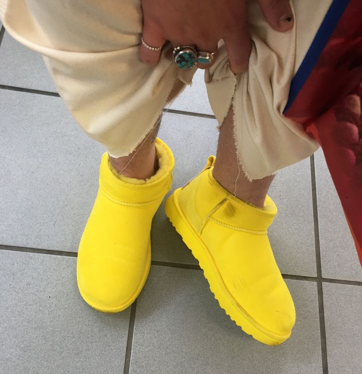 My bright yellow tiny baby Uggs that I will be buried in.