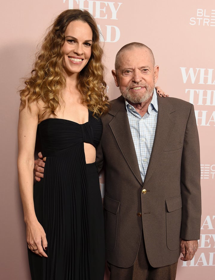 Swank and her dad — retired Air Force Chief Master Sgt. Stephen Michael Swank — arrive at the screening of "What They Had" on Oct. 9, 2018.