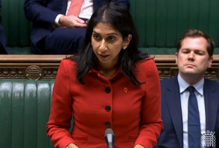 Home secretary Suella Braverman speaks in the House of Commons where she faced questions about the problems with conditions at migrant holding facilities in Manston, Kent.