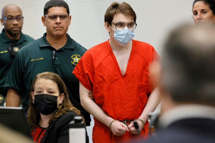 Marjory Stoneman Douglas High School shooter Nikolas Cruz is escorted into a Florida courtroom. Cruz will be sentenced to life in prison this week — but not before the families of the 17 people he murdered get the chance to tell him what they think.
