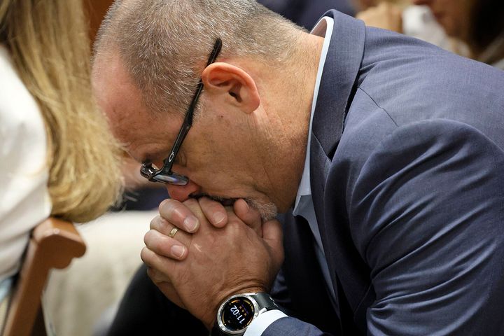 Fred Guttenberg reacts as the sentencing recommendations are read in the trial at the Broward County Courthouse in Fort Lauderdale on Oct. 13.
