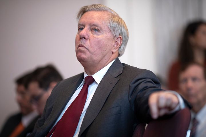Sen. Senator Lindsey Graham listens to remarks during the announcement of a new abortion bill on Capitol Hill in Washington, on Tuesday, September 13, 2022. (Photo by Tom Brenner for The Washington Post via Getty Images)