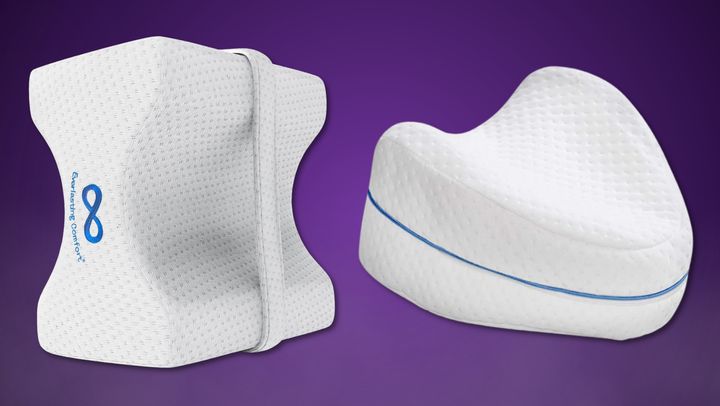 A contour leg and knee foam support pillow and an Everlasting Comfort knee pillow