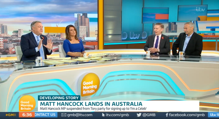 Andrew Pierce (second from right) called Matt Hancock a "dickhead" on Good Morning Britain