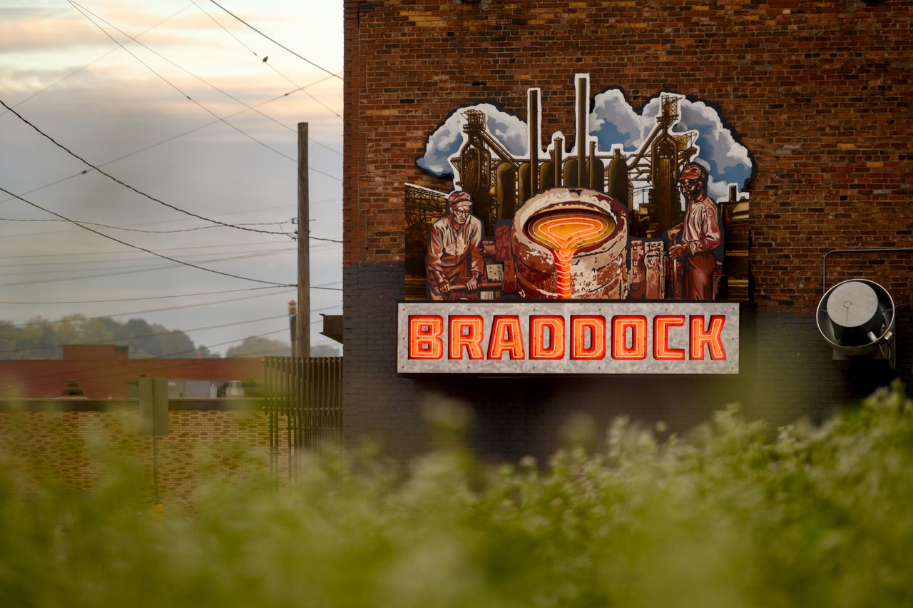 A sign on the side of the former site of Superior Motors, a shuttered high-end restaurant that closed in Braddock a year ago. The chef had been given free use of the space.