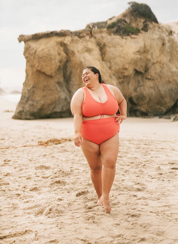 The author in Malibu during a swimwear shoot.