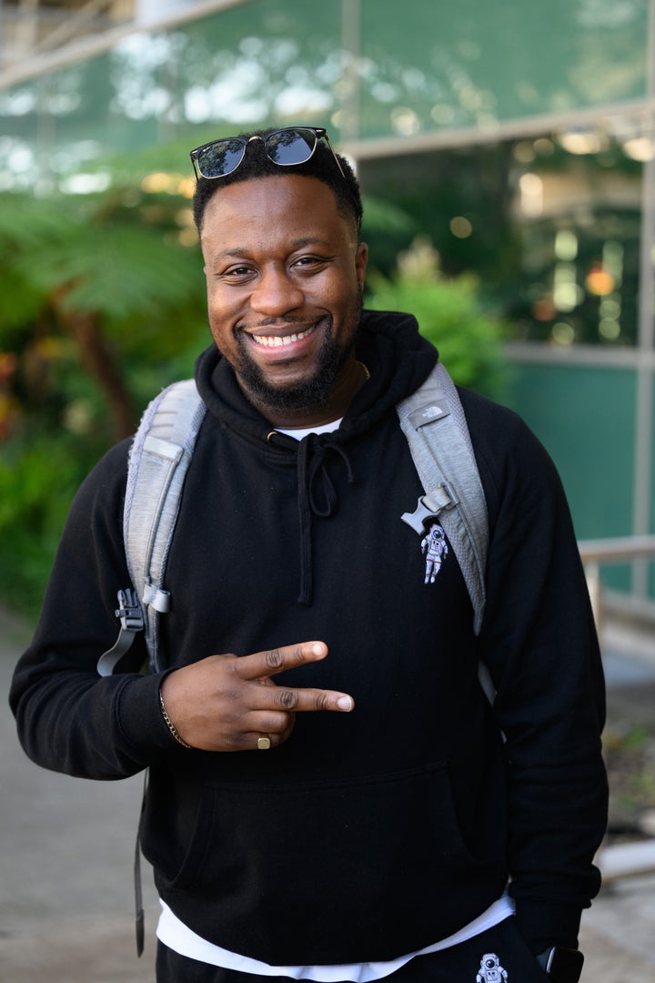 Babatunde after landing at Brisbane Airport ahead of his I'm A Celebrity stint