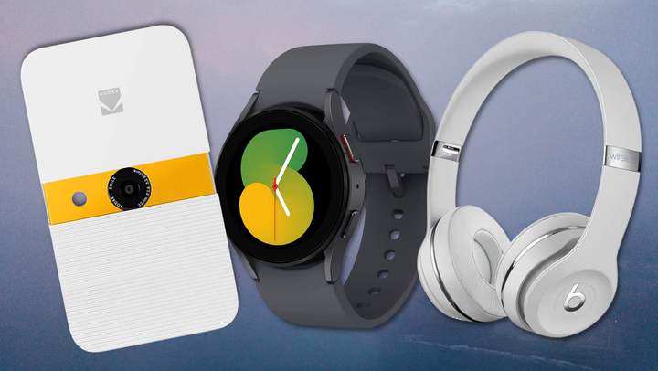 A Kodak Smile instant print digital camera, Samsung Galaxy Watch 5 and Beats Solo3 wireless headphones