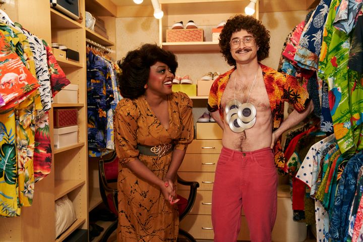 "Weird Al" Yankovic (Daniel Radcliffe) dazzles Oprah Winfrey (Quinta Brunson) with his gold records and his closet filled with his signature Hawaiian shirts in the new parody biopic.