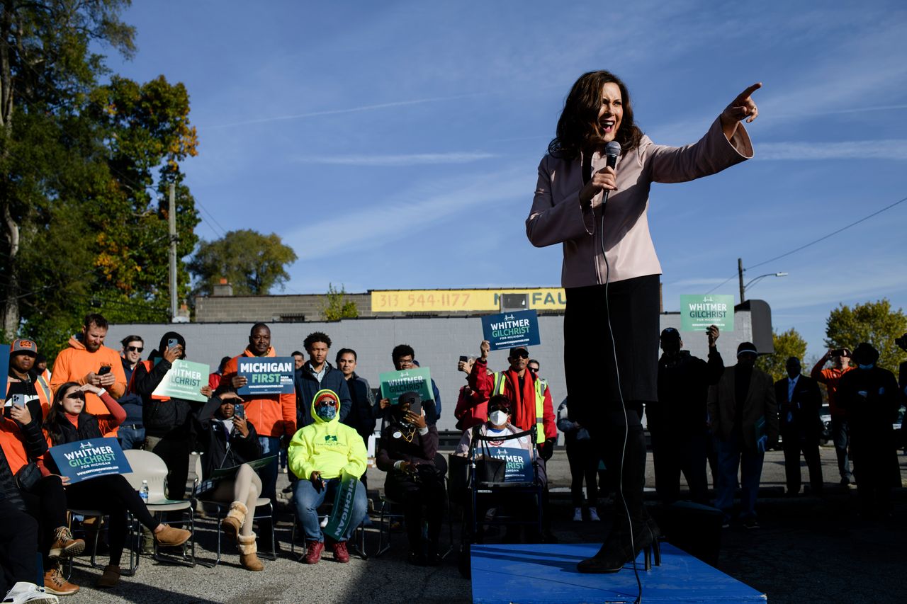 Whitmer speaks to supporters during a campaign kickoff event in Detroit.