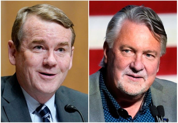 Republican Joe O'Dea, right, is hoping to deprive Sen. Michael Bennet (D-Colo.) of a third full term.