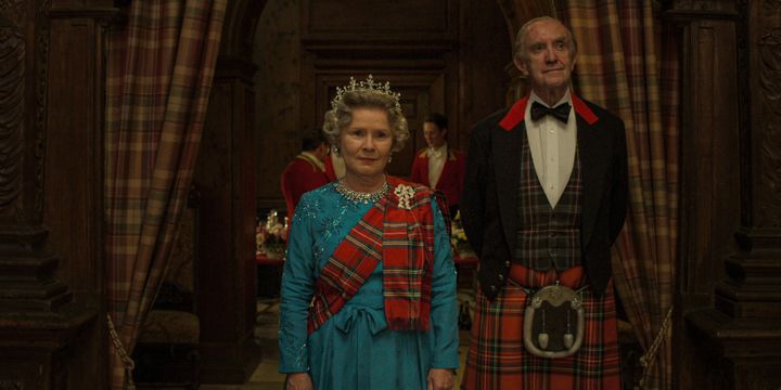 Imelda Staunton and Jonathan Pryce in character in The Crown