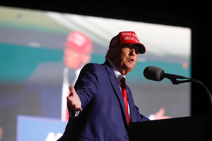 Former President Donald Trump speaks at an election rally in Latrobe, Pa., Saturday, Nov. 5, 2022. (AP Photo/Jacqueline Larma)