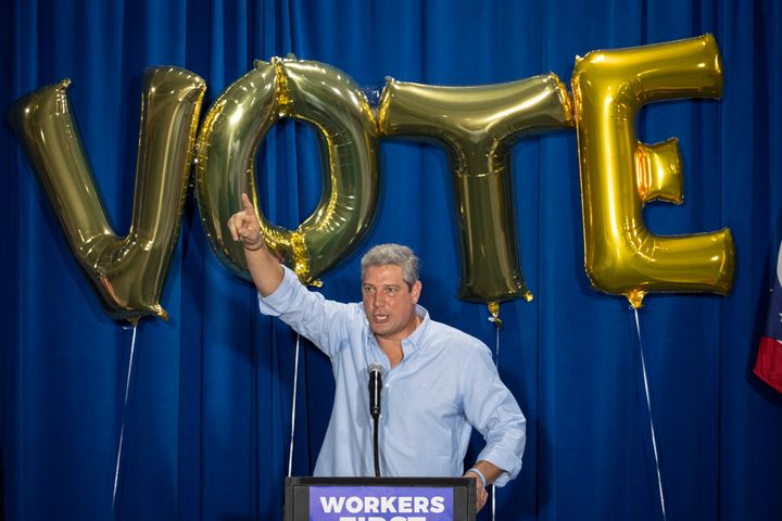 Rep. Tim Ryan, Democratic candidate for U.S. Senate in Ohio, speaks during a Souls to the Polls rally at Mount Hermon Baptist Church on Nov. 5 in Columbus, Ohio. Key figures in the Democratic Party increasingly view Ryan’s campaign as an important test case for a slew of critical and challenging 2024 Senate races.