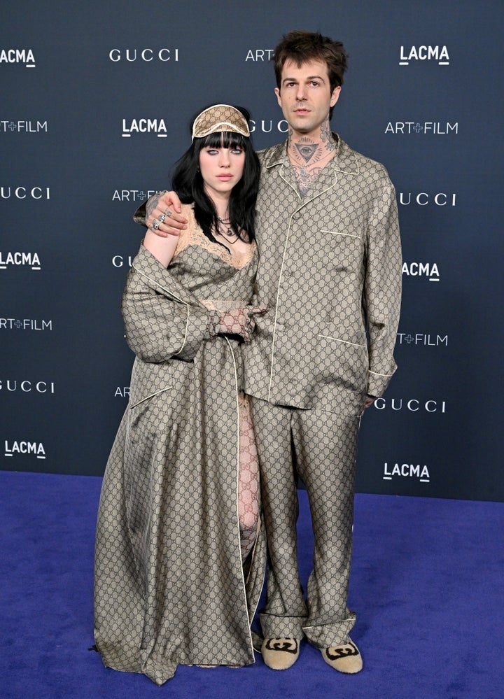 Billie Eilish Makes Red Carpet Debut With Boyfriend Jesse Rutherford Wrapped In Blanket 3 Eilish and Rutherford reveal their full look under the high-fashion cocoon.