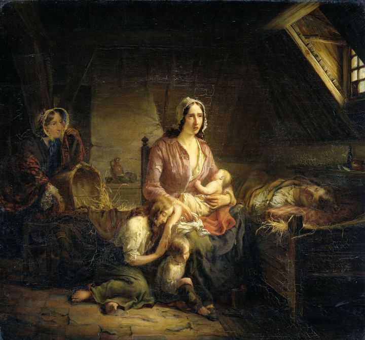 "Πλούσια κυρία επισκέπτεται μια φτωχή οικογένεια" Gerardus Terlaak, 1853 