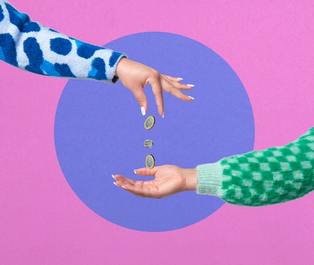 Financial transaction on colourful background