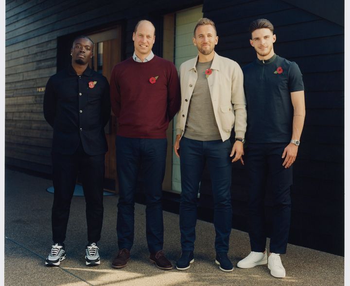 Host Kelvyn Quagraine with Prince William, Harry Kane and Declan Rice.