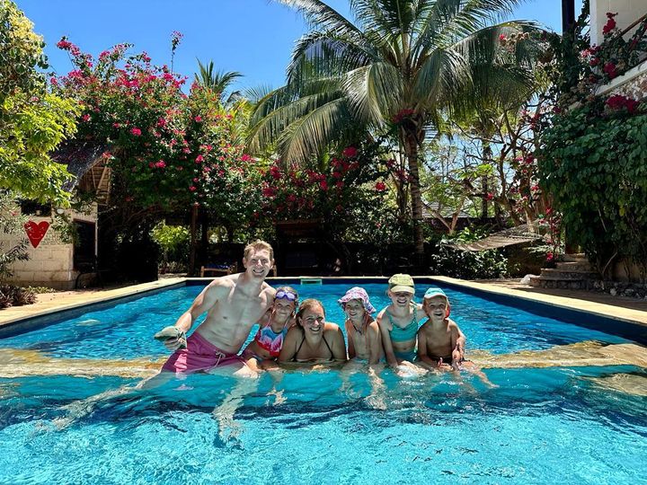Stephanie Buckley with her husband and children on holiday. 