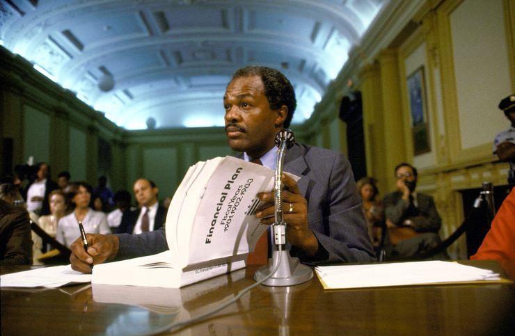 Mayor Marion Barry sits before the D.C. City Council in July 1980.