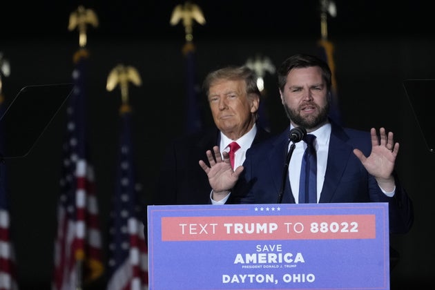 Donald Trump and Republican candidate for US Senate JD Vance during the rally at the Dayton International Airport.