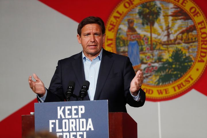 Republican Florida governor Ron DeSantis speaks at a campaign rally in Orlando, Florida.