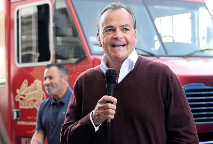 Los Angeles mayoral candidate Rick Caruso campaigning in the Wilmington neighborhood on Nov. 4.
