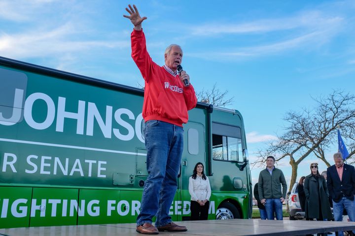 Sen. Ron Johnson (R-Wis.) speaks at a political rally at the Waukesha County Expo on Nov. 7.
