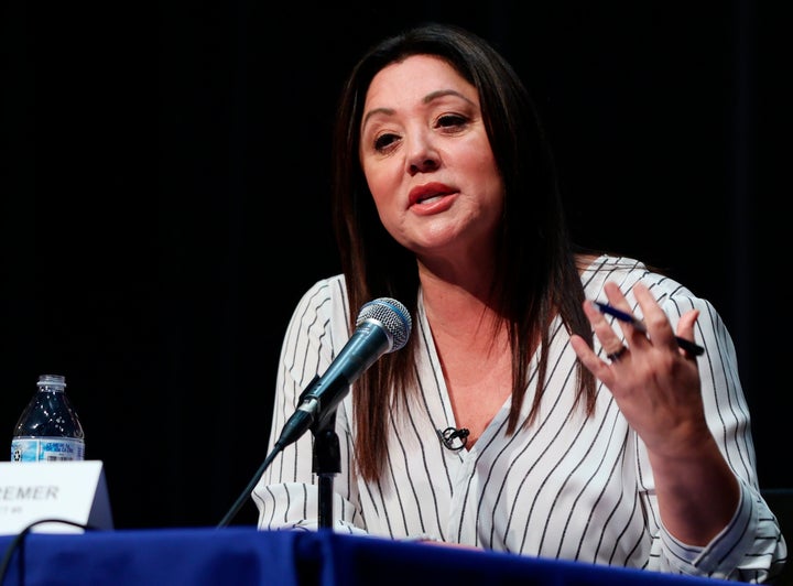 Republican Lori Chavez-DeRemer speaks at an Oct. 17 debate with Democrat Jamie McLeod-Skinner for Oregon's 5th Congressional District in Lake Oswego, Oregon.