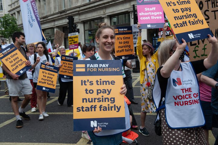 Members of the Royal College of Nursing protesting in June 2022.