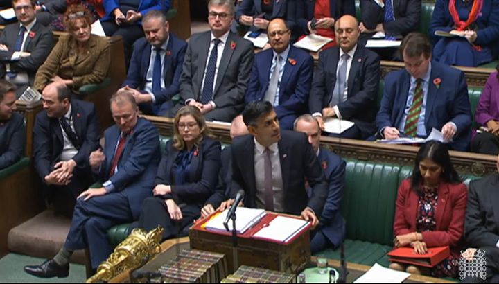Rishi Sunak surrounded by glum-faced Tory MPs are prime minister's questions.