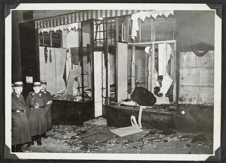 Firefighters, SS special police officers and members of the general public are all seen in the photos participating in the Kristallnacht. 