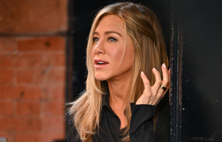 Jennifer Aniston on the set of The Morning Show earlier this year