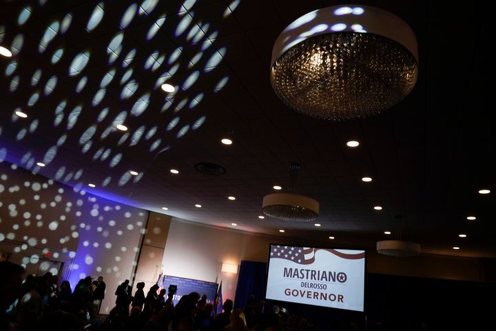 Pennsylvania Republican gubernatorial candidate Doug Mastriano supporters gathering on election night at the Penn Harris Hotel in Camp Hill, Pa., Tuesday, Nov. 8, 2022. Democrat Josh Shapiro won the race for governor of Pennsylvania.