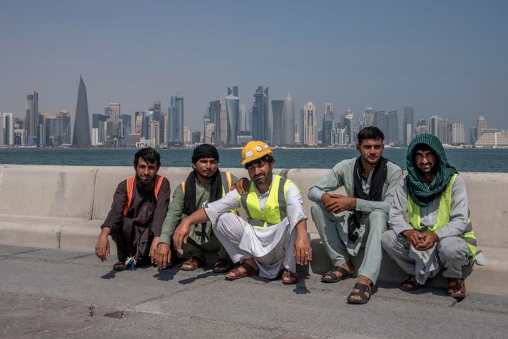 Pakistani migrant laborers taking a break in Doha last month.