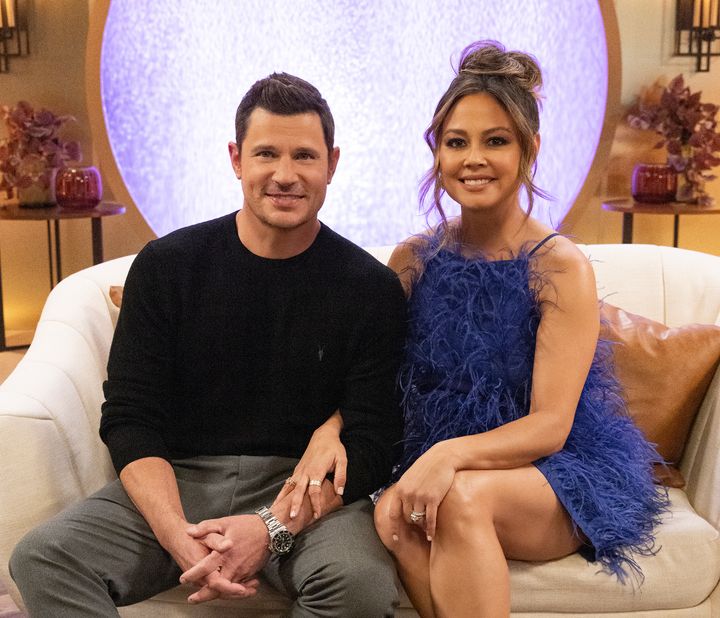 “Love is Blind” co-hosts Nick and Vanessa Lachey at the Season 3 reunion.