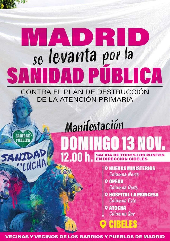 Por qué sanitarios y pacientes llaman a manifestarse este domingo en Madrid (Huff post) Cartel de la manifestación.