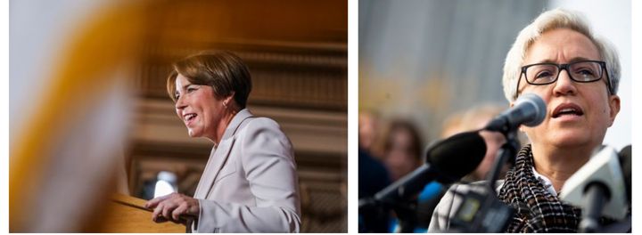 Στα αριστερά η Μάρα Χίλι στην Μασσσαχουσέτη και δεξιά η Τίνα Κότεκ στην Πολιτεία του Όρεγκον θα είναι οι πρώτες γυναίκες λεσβίες κυβερνήτες