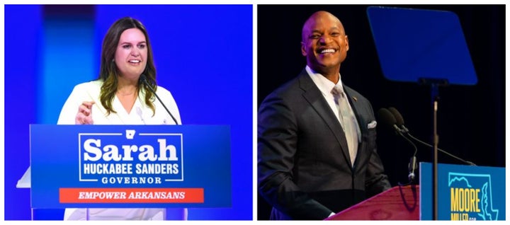 Αριστερά η Sarah Huckabee (photo credit AP Photo/Will Newton) και δεξιά ο Wes Moore (Photo by Eric Lee for The Washington Post via Getty Images)