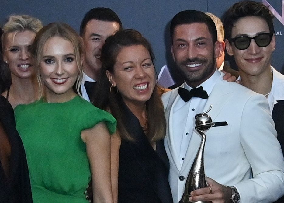 Strictly Come Dancing executive producer Sarah James (centre) with last year's winners Rose Ayling Ellis and Giovanni Pernice