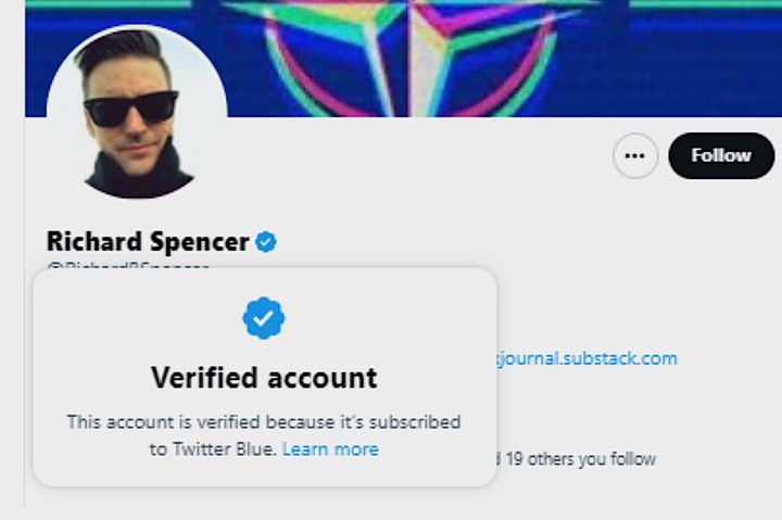 The banned profile of Richard Spencer was briefly back on Twitter this week with a "verified" blue check mark.