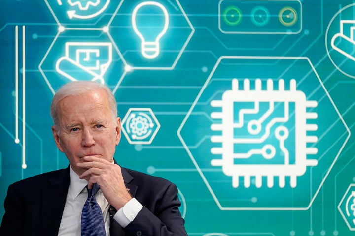 President Joe Biden attends an event to support legislation that would encourage domestic manufacturing and strengthen supply chains for computer chips in the South Court Auditorium on the White House campus, March 9, 2022, in Washington.