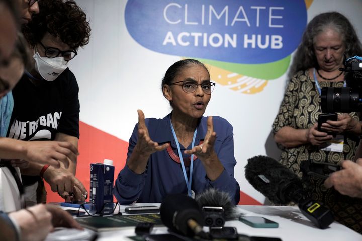 Brazil's Marina Silva, former environment minister, speaks during a session at the Brazil Pavilion at the UN Climate Summit COP27, Saturday, Nov. 12, 2022, in Sharm el-Sheikh, Egypt. 