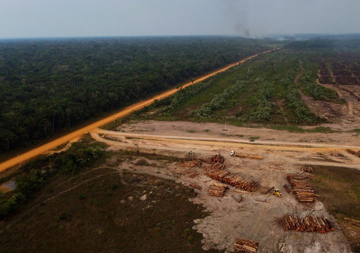 An area of ​​forest burning near a logging area in the area of ​​the Transamazonica highway, in the municipality of Humaita, Amazonas state, Brazil, September 17, 2022.