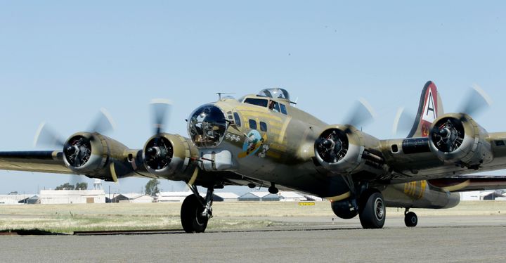 A B-17 Flying Fortress taxis after landing at McClellan Airport in Sacramento, California, in 2018. A plane of the same type crashed in a field in Texas on Saturday. 