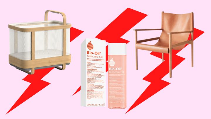 A Cradlewise bassinet, Bio-Oil body oil, and Safari chair from The Citizenry. 