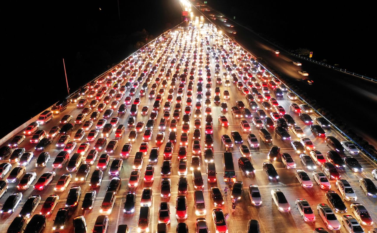 Vehicles pack an expressway in Zhengzhou, China.